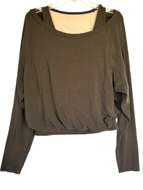 OGL Womens Tank Bra Top Athleisure Casual Large Brown Green Dance Fitness
